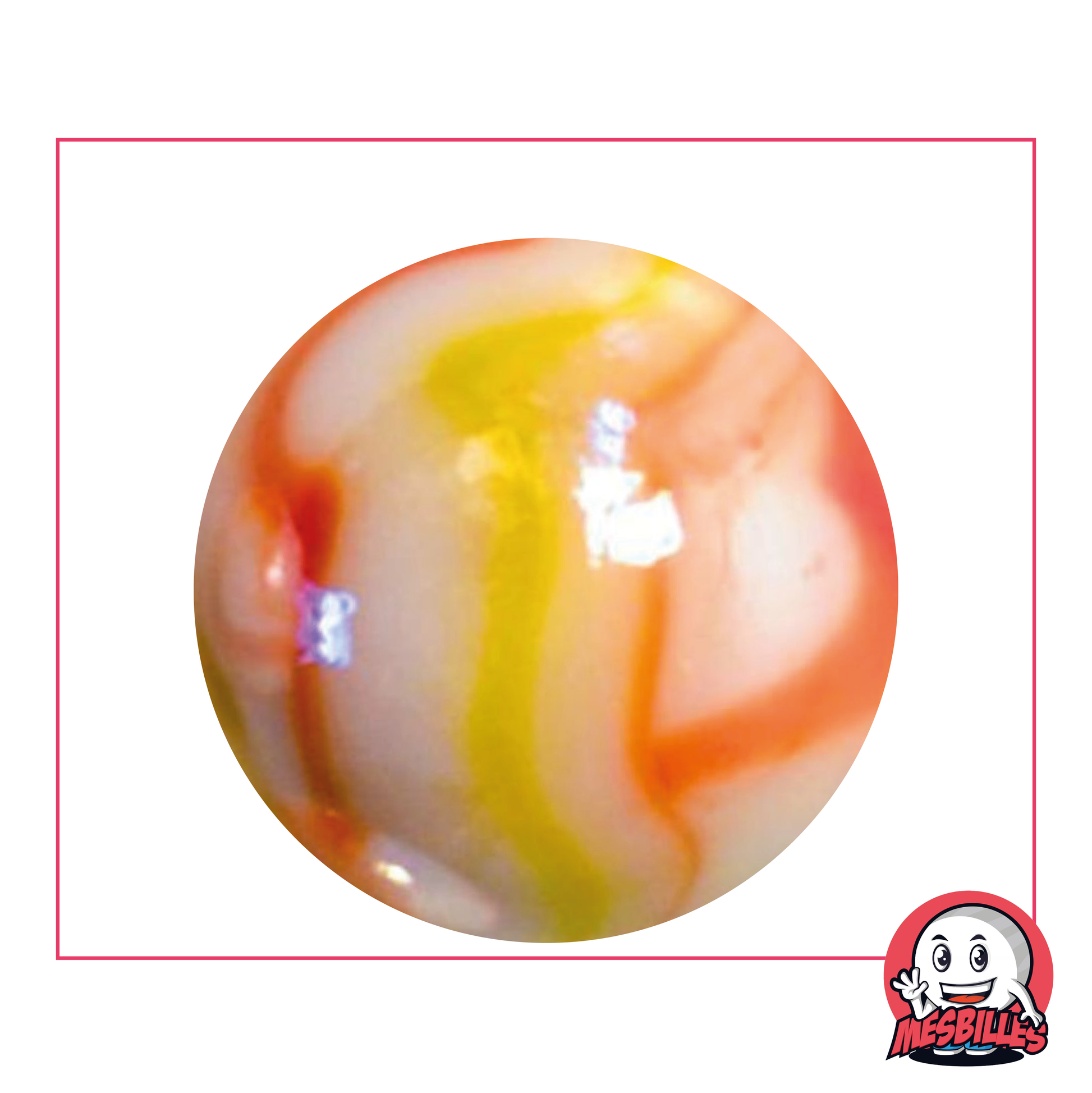 Biglia Tigre Arancione 42 mm, biglia perlata bianca, biglia molto grande e brillante con nastro giallo e arancione