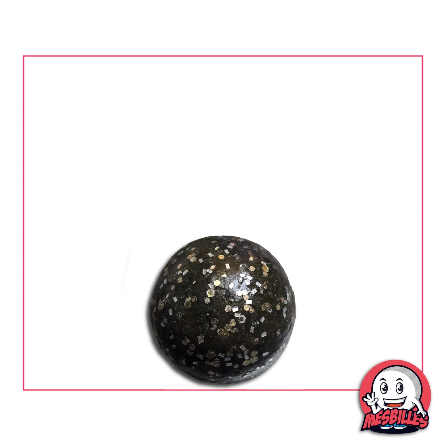 Bille en terre noir paillettes 10 mm, décorée d’éclats argentés scintillants, idéale pour jeu ou collection